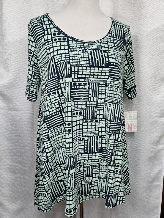 LuLaRoe Tops - LuLaRoe Perfect T Mint and Navy Geometric Short Sleeve Tee Top Shirt